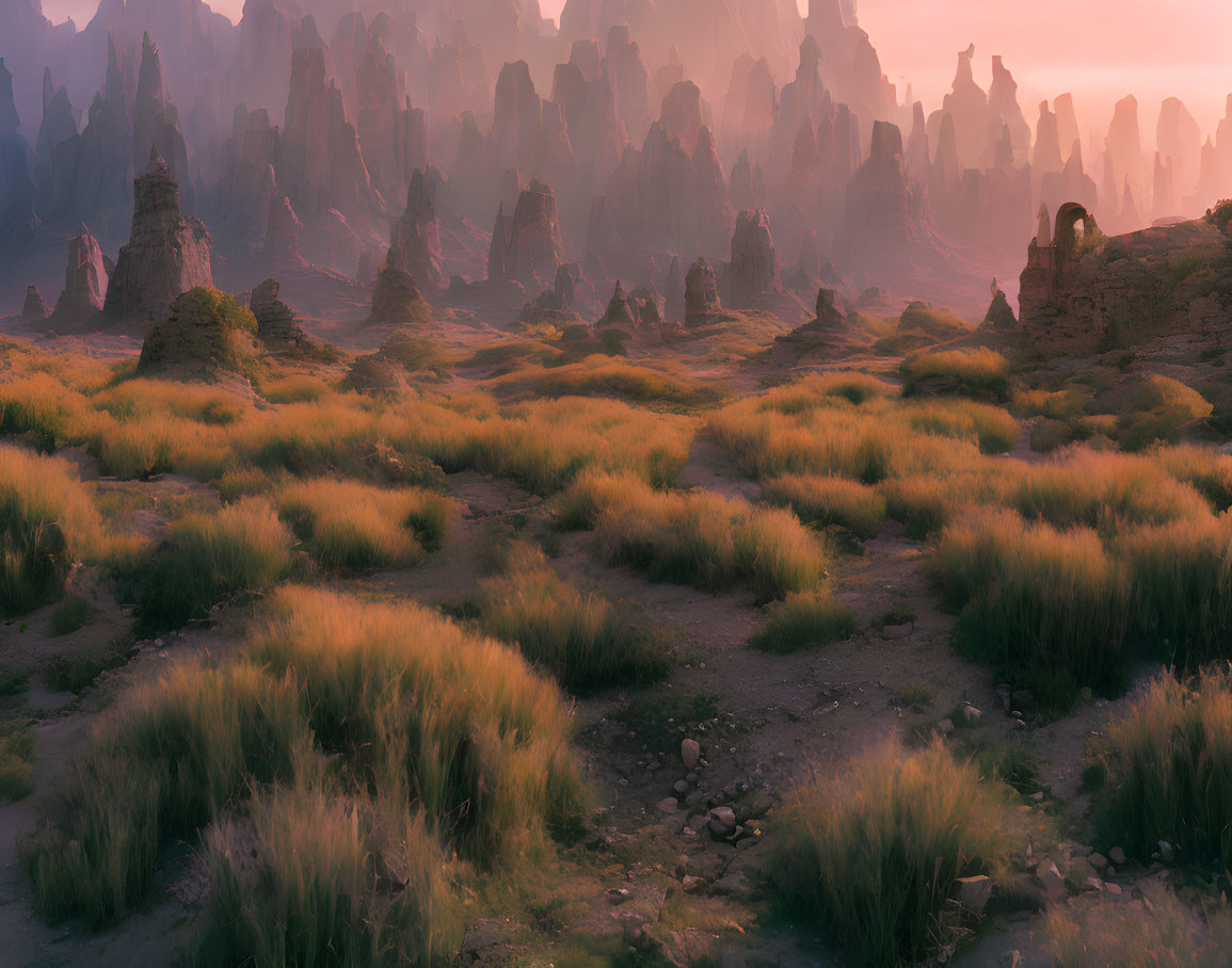 Desert Landscape with Rock Formations at Dusk