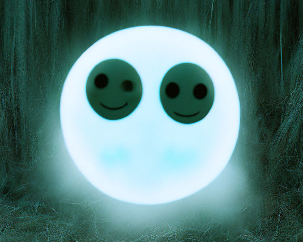 Circular Glowing Object with Smiling Faces in Dark Surroundings