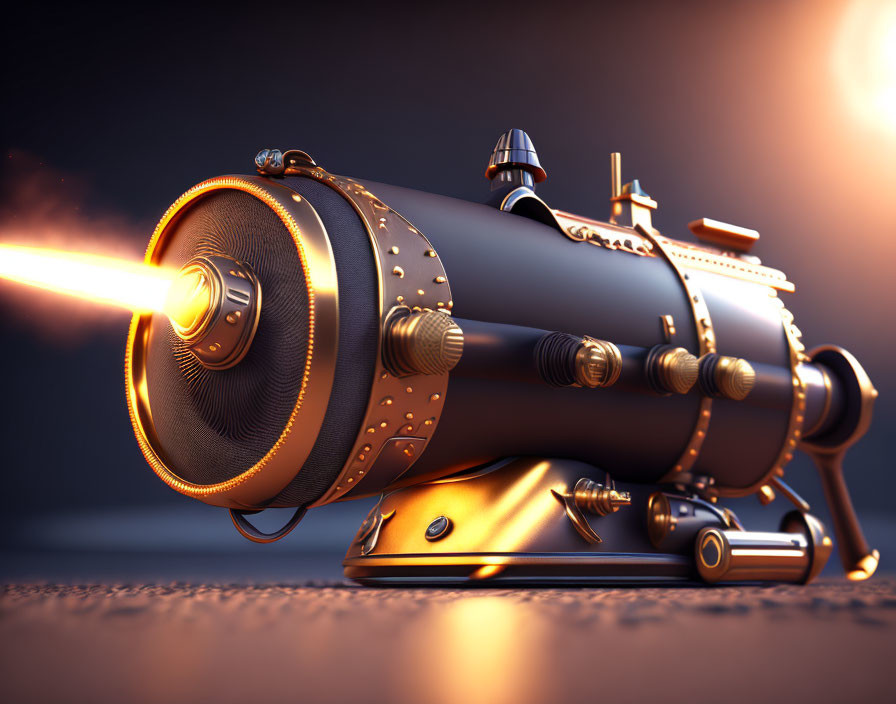 Intricate Steampunk Cannon Emitting Bright Energy Beam