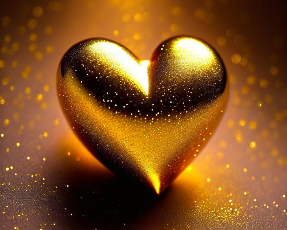 Golden Heart with Shimmering Surface on Bokeh Background