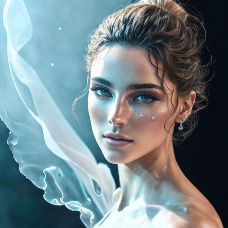 Digital Artwork: Woman with Mystical Features and Glowing Skin