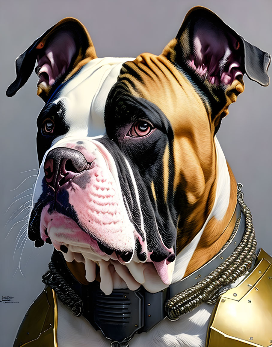 Detailed Illustration: Dog in Roman Soldier Armor with Chains