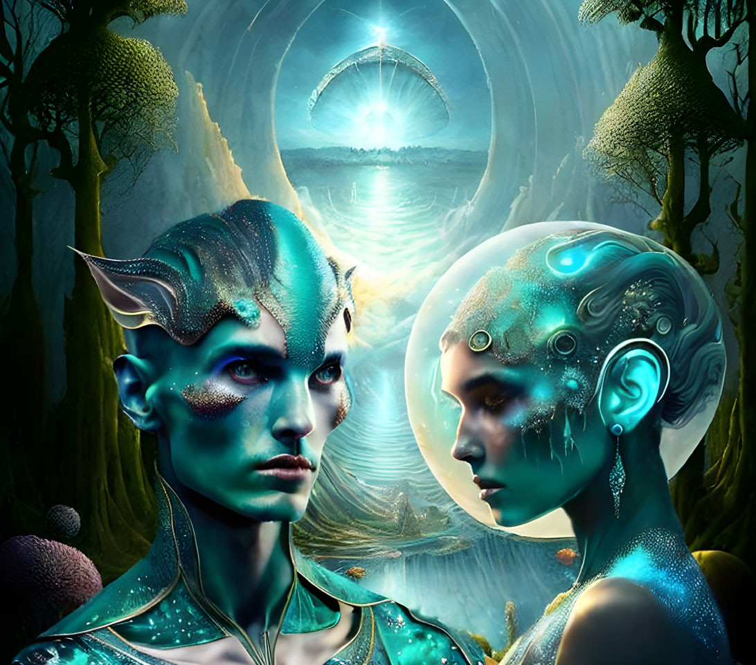 Fantasy Illustration: Two Blue-Skinned Characters by Mystic Portal