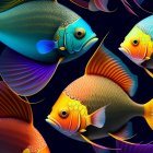 Colorful Stylized Fish Artwork in Dark Underwater Scene