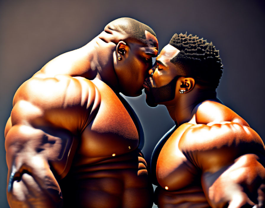 Muscular Male 3D-Animated Figures in Intimate Pose