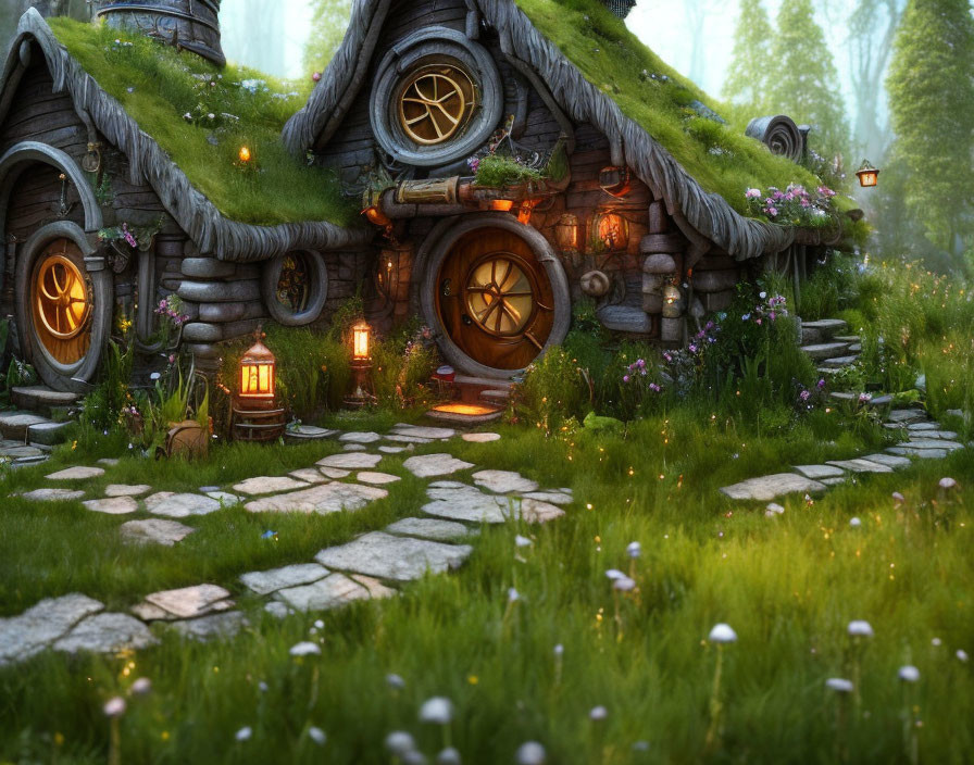 Thatched-Roof Fairy-Tale Cottage in Lush Forest