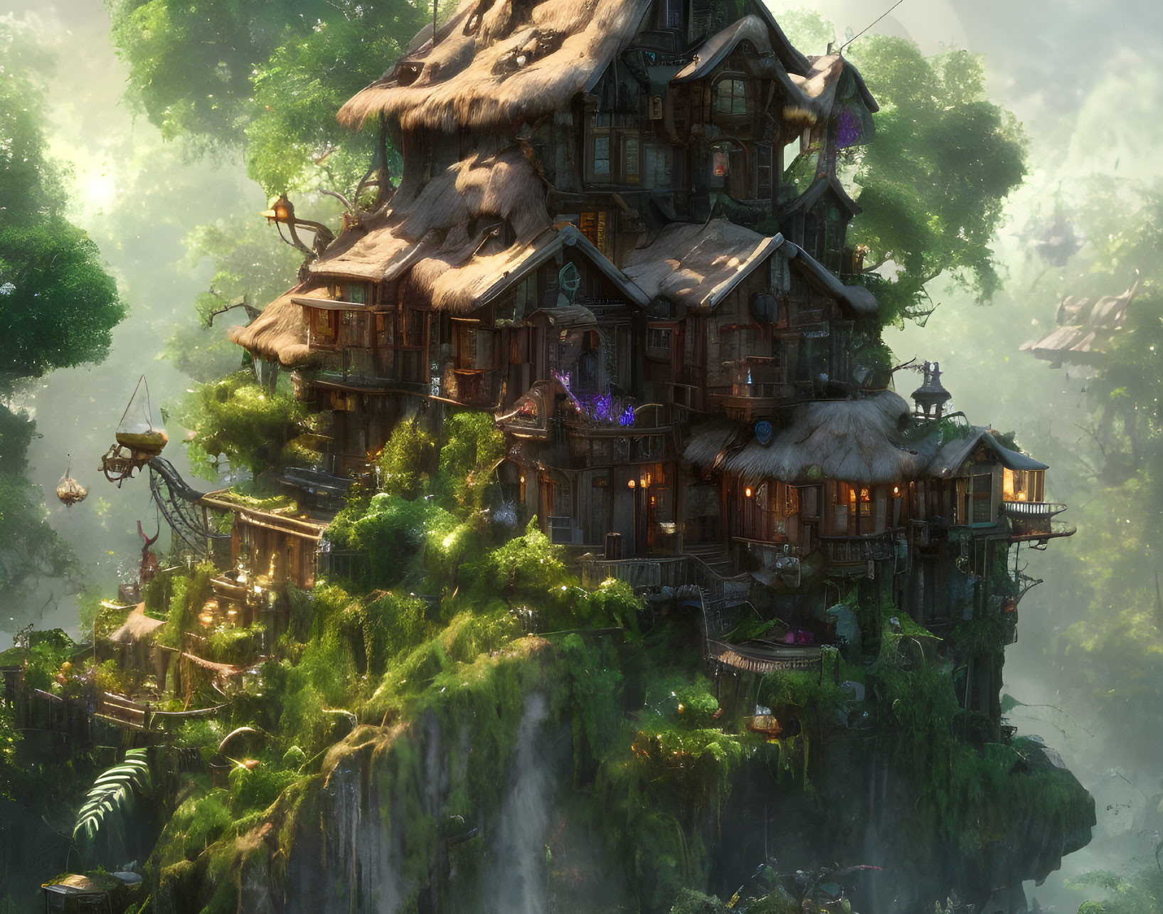 Detailed Fantasy Treehouse in Lush Forest Setting