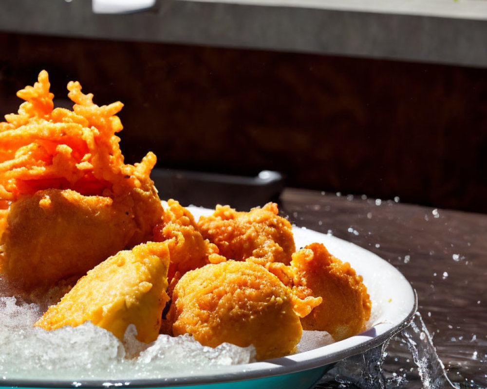 Crispy Fried Chicken on Sudsy Surface with Water Splash