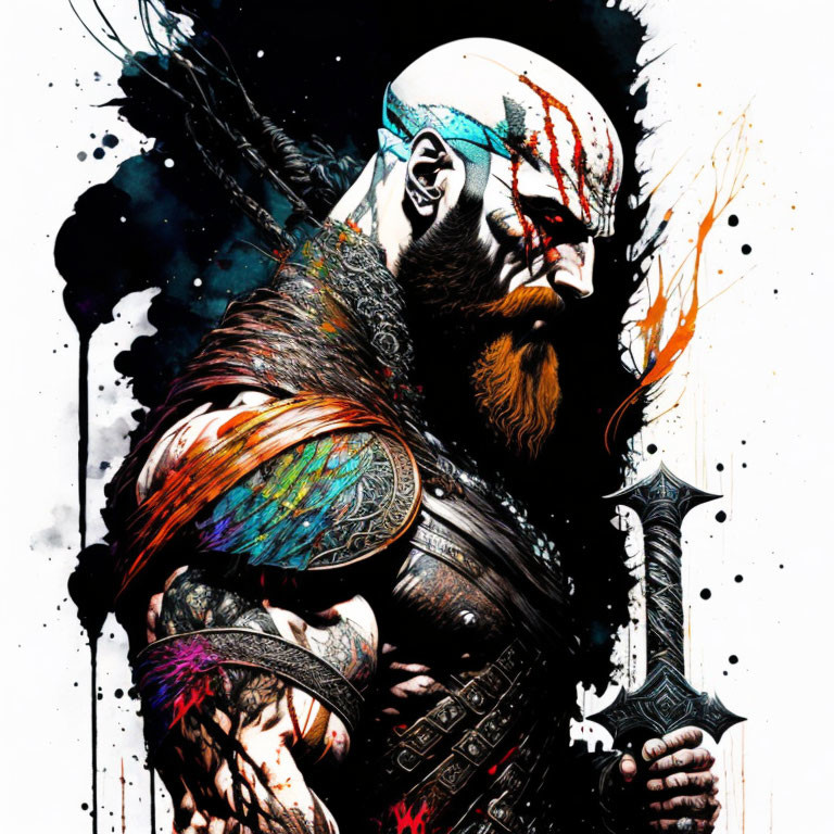 Muscular, Bearded Man with Axe in Vibrant Colors