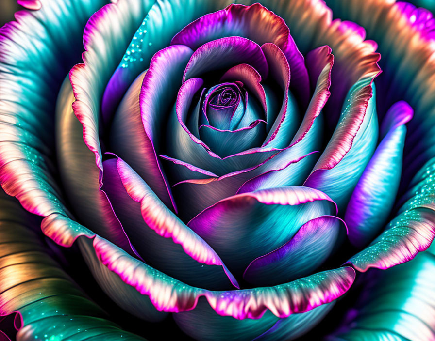 Colorful digitally-enhanced rose with blue, pink, and purple swirls