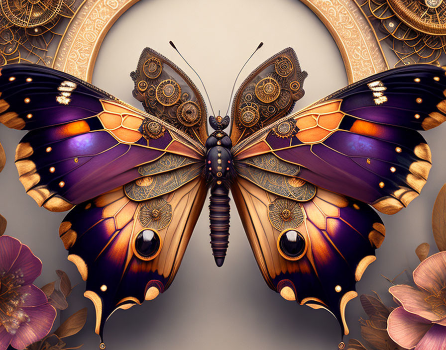 Detailed Butterfly Artwork with Mechanical and Organic Elements