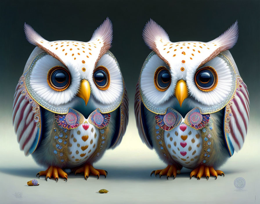 Colorful Owl Illustrations with Decorative Feathers