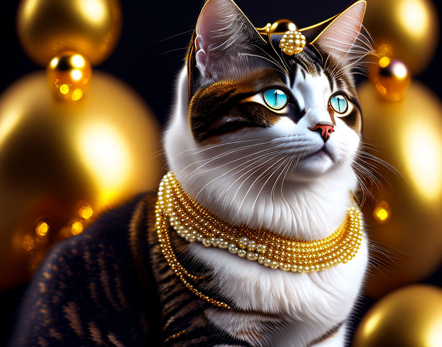 Majestic cat with gold jewelry in elegant setting