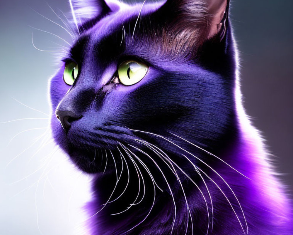 Purple Cat with Green Eyes on Gradient Background