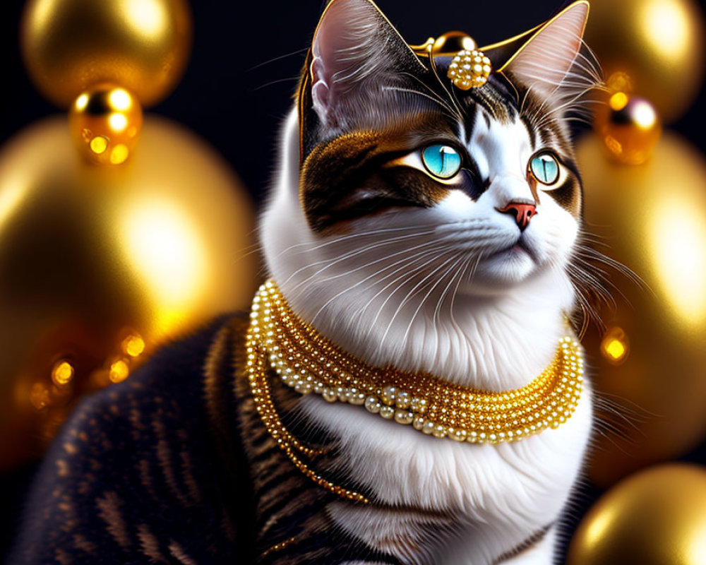 Majestic cat with gold jewelry in elegant setting