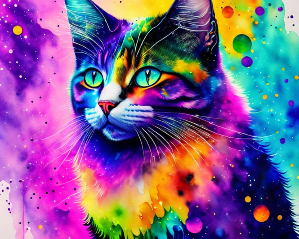 Colorful Watercolor Cat Portrait with Vivid Hues