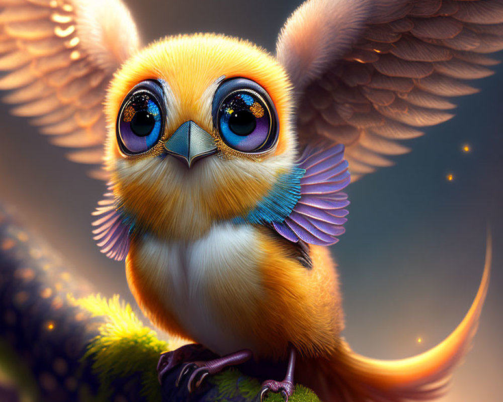 Colorful Owl-Like Creature Illustration on Branch