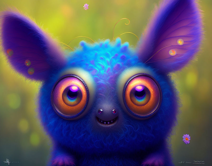 Colorful Digital Illustration of Whimsical Blue Creature