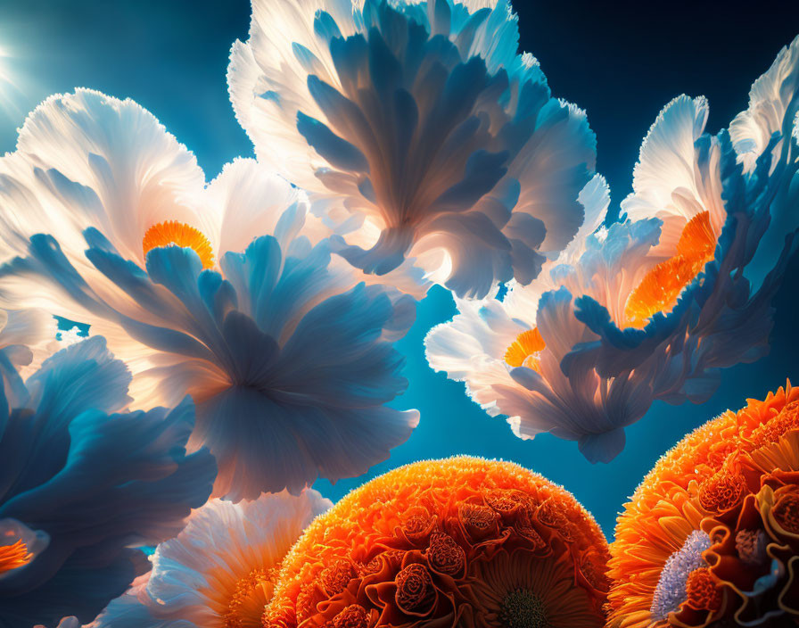 Vivid Floral Structures Against Blue Sky