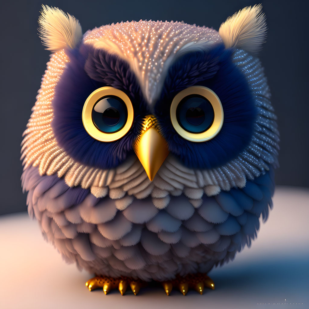 Stylized 3D illustration of cute owl with large expressive eyes