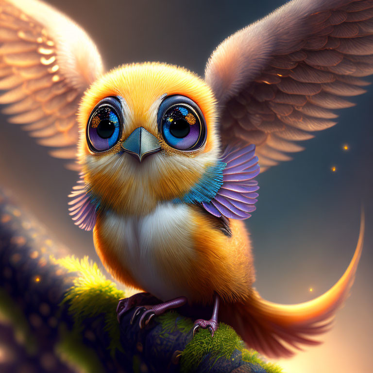 Colorful Owl-Like Creature Illustration on Branch