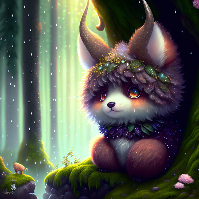 Fantastical creature with large ears in lush mystical forest