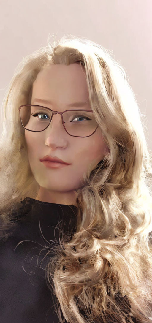 Blonde woman with glasses in digital portrait