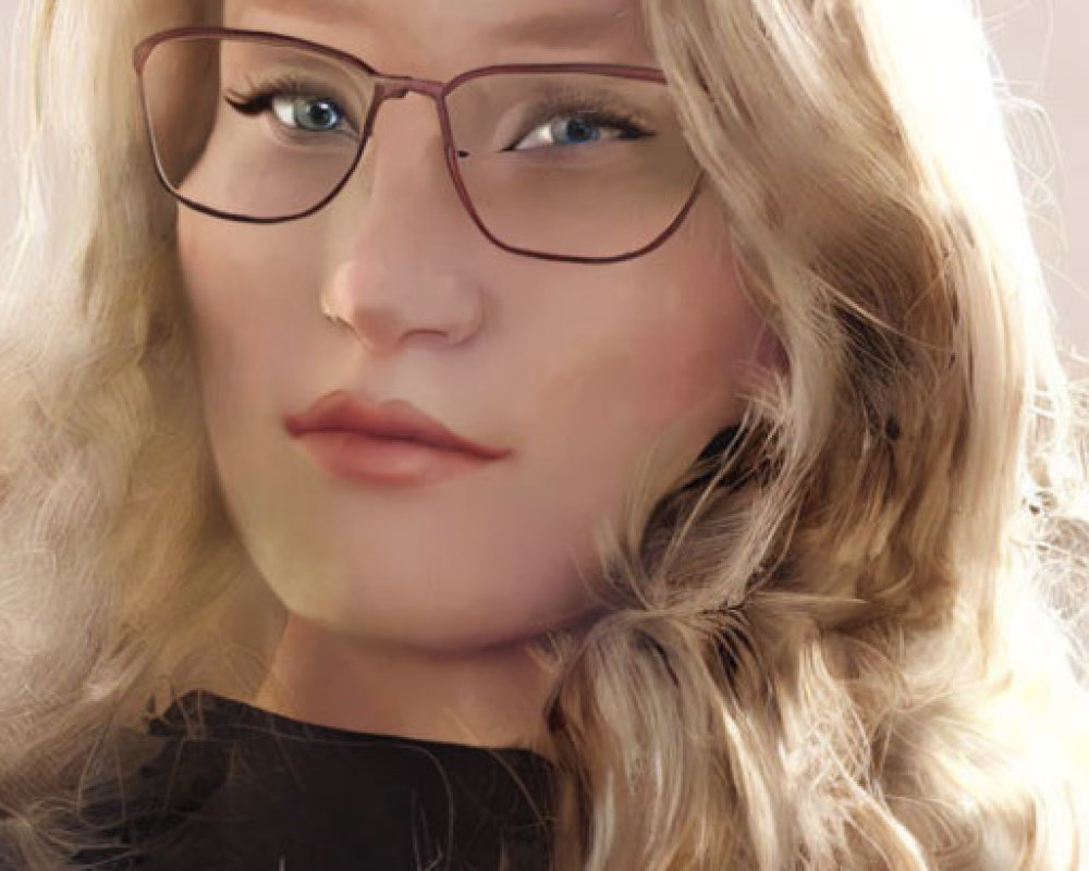 Blonde woman with glasses in digital portrait