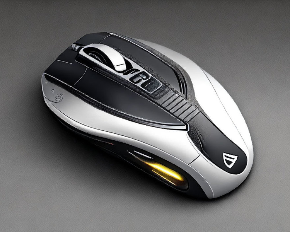 Black and Silver Wireless Mouse with Programmable Buttons and Ergonomic Design