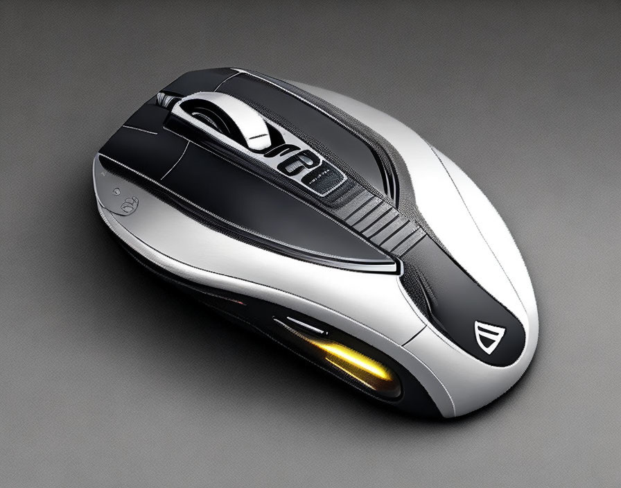 Black and Silver Wireless Mouse with Programmable Buttons and Ergonomic Design