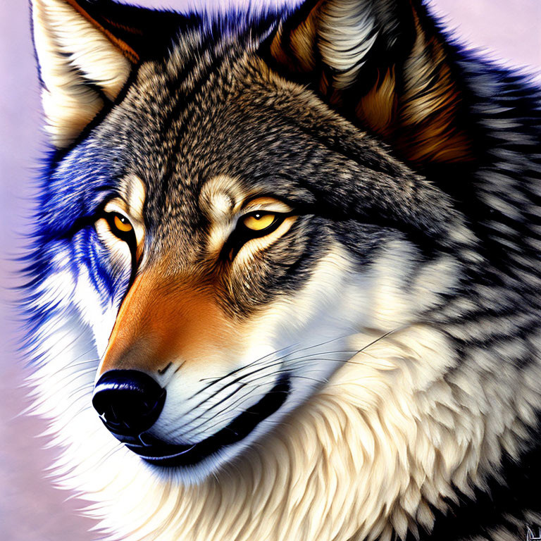 Realistic wolf digital painting with intense gaze and vibrant fur textures