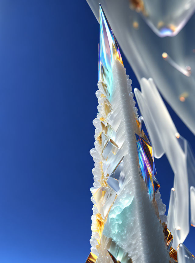 Detailed Translucent Crystal Against Blue Sky