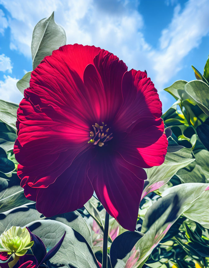 Vibrant Red Flower with Delicate Petals in Nature Setting