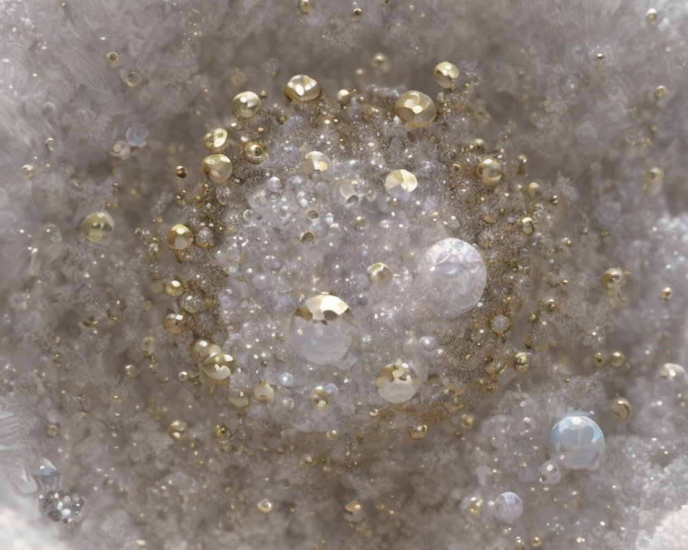 Sparkling abstract form with golden specks and white bubbles - jeweled cluster aesthetic