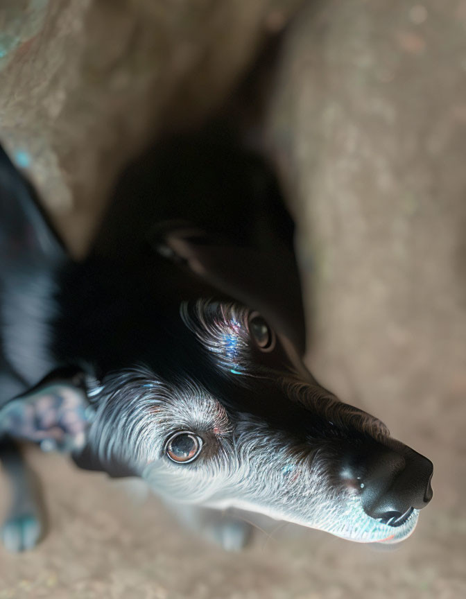 Black Dog with White Muzzle in Close-Up Shot