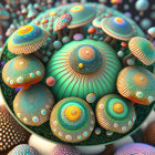 Vibrant surreal landscape with patterned spherical shapes