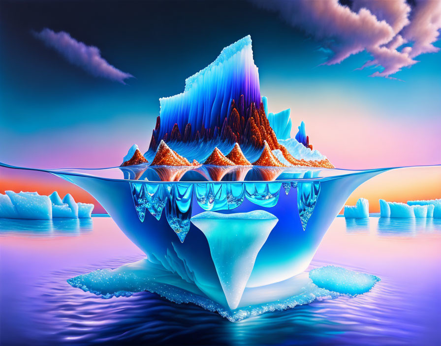 Colorful Digital Artwork: Iceberg Mountain Range at Sunset