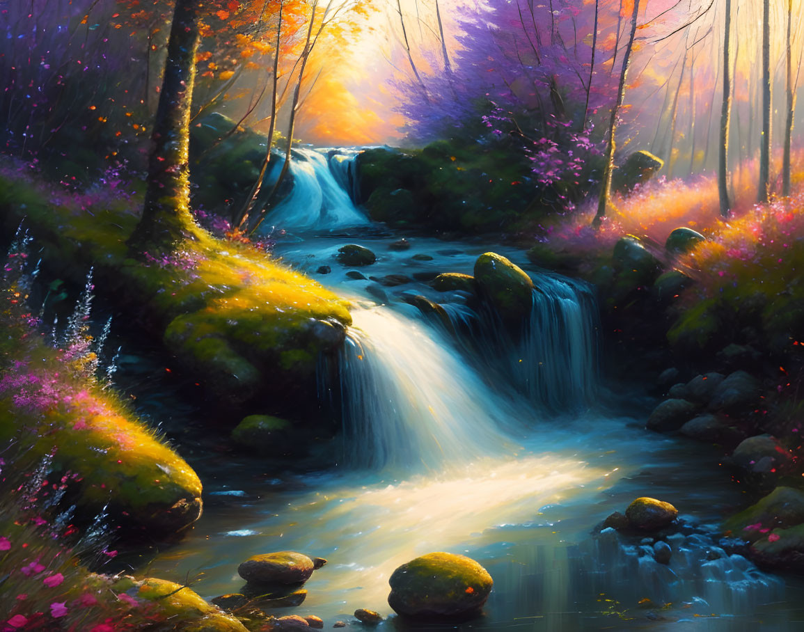 Tranquil Forest Waterfall in Autumn Setting