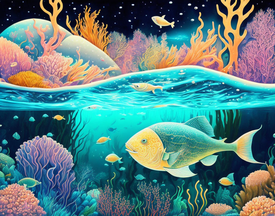 Vibrant marine life in underwater coral reef environment.