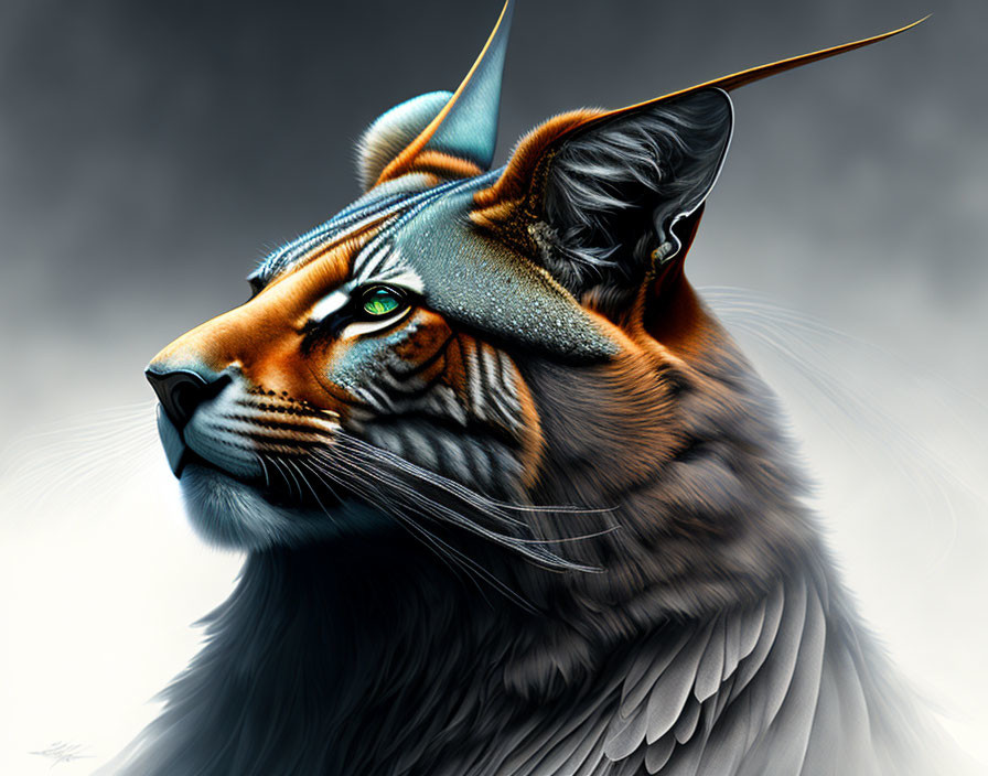 Digital Artwork: Mythical Creature with Tiger Head and Fantasy Elements