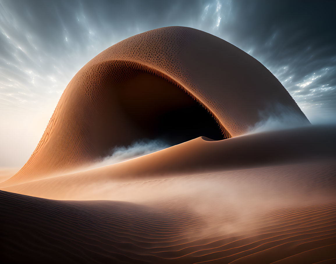 Large Textured Sand Dune under Dynamic Cloudy Sky