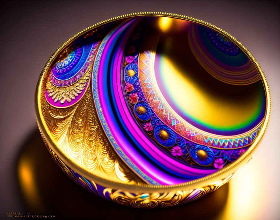 Colorful Abstract Art: Vibrant Sphere with Gold Patterns