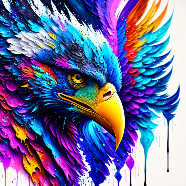 Colorful Eagle Artwork with Dripping Paint Effect