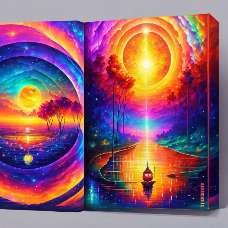 Colorful Surreal Landscape with Pathway and Glowing Horizon