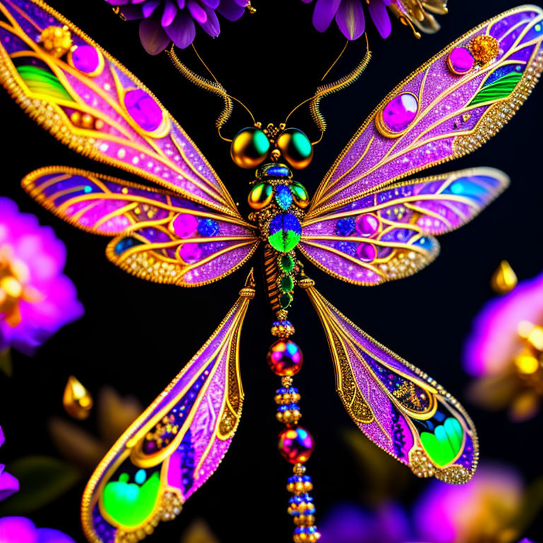 Colorful Butterfly with Jewel-Like Wings on Dark Background