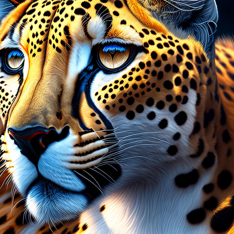 Detailed Jaguar Portrait with Vivid Blue Eyes and Orange, Black, White Fur