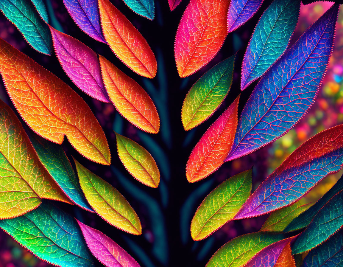 Colorful Leaf Veins Against Multicolored Bokeh