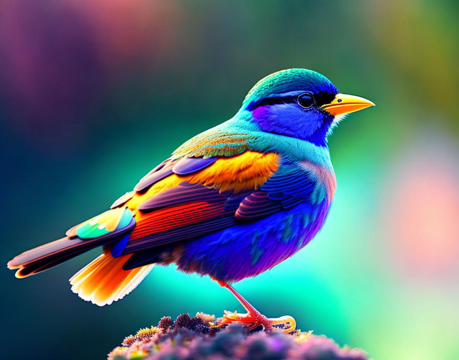 Colorful Bird Perched on Branch with Vibrant Feathers