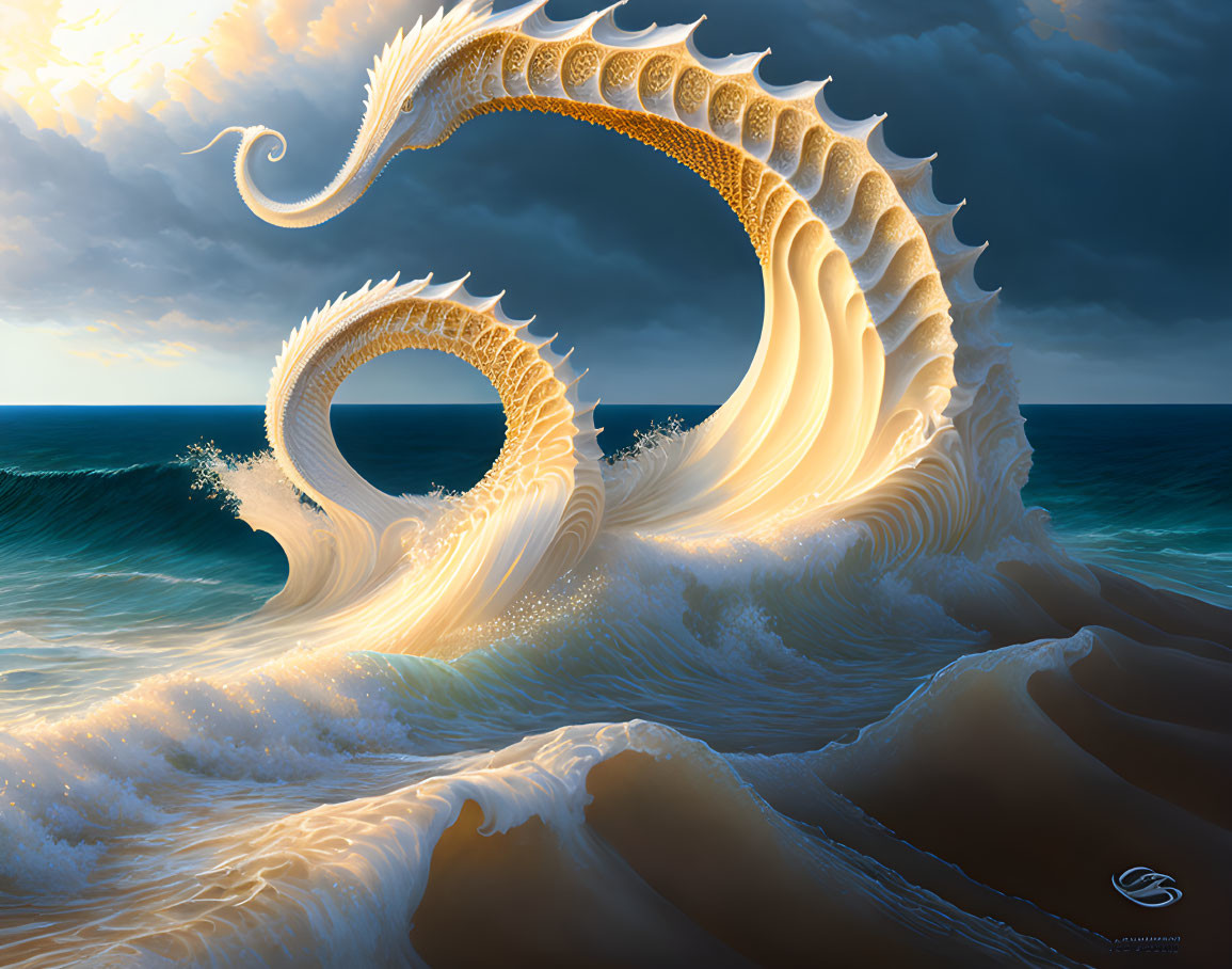 Ocean Wave Dragon Artwork Against Cloudy Sky