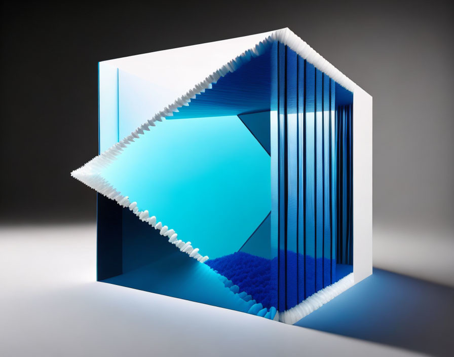 Layered Glass Sculpture with Sawtooth Pattern and Blue Gradients